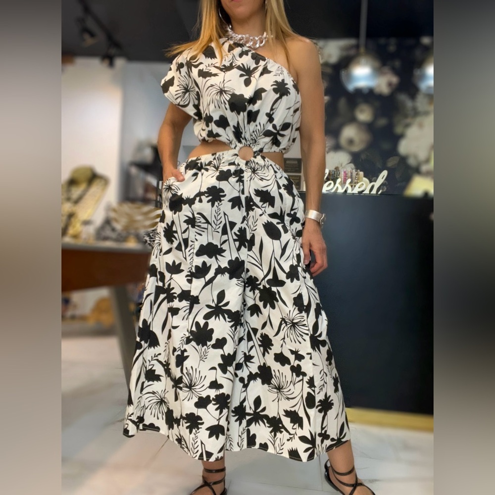 Floral Black and White Women's Jumpsuit